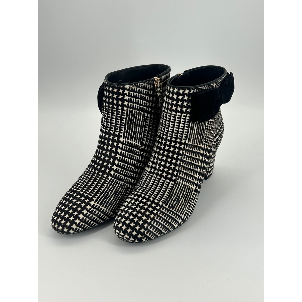 Kate Spade Holly Houndstooth Haircalf Ankle Boots Bow Detail Size 7M New in Box